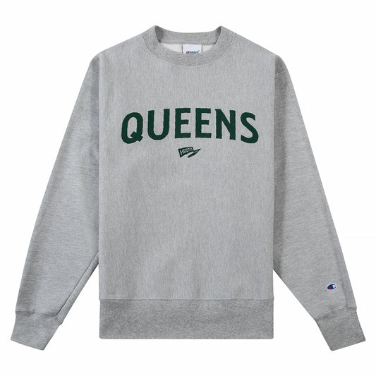 Queens Collegiate Champion Crewneck - Heather Grey