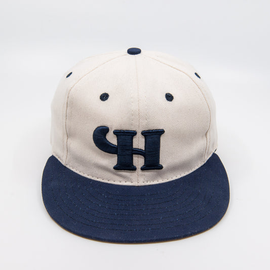 "H" 6 Panel Cap - Oatmeal / Ocean Blue