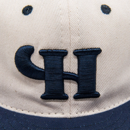 "H" 6 Panel Cap - Oatmeal / Ocean Blue